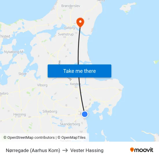 Nørregade (Aarhus Kom) to Vester Hassing map