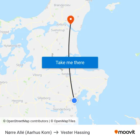 Nørre Allé (Aarhus Kom) to Vester Hassing map