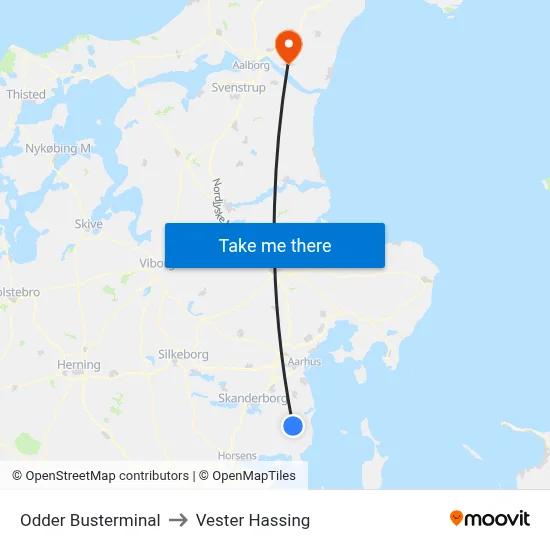 Odder Busterminal to Vester Hassing map