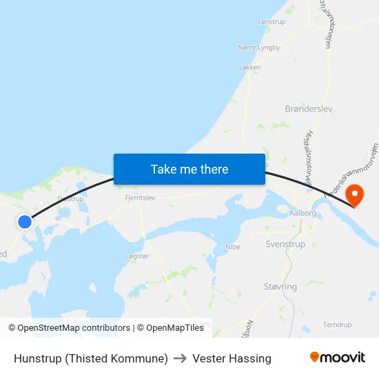 Hunstrup (Thisted Kommune) to Vester Hassing map