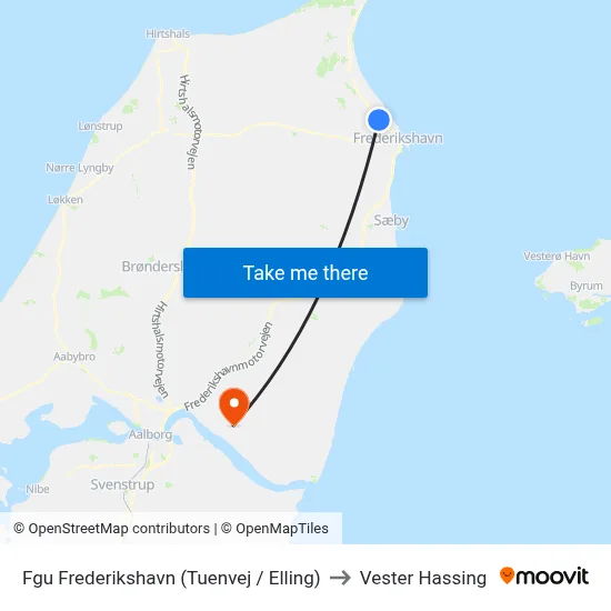 Fgu Frederikshavn (Tuenvej / Elling) to Vester Hassing map