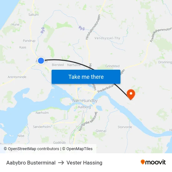 Aabybro Busterminal to Vester Hassing map