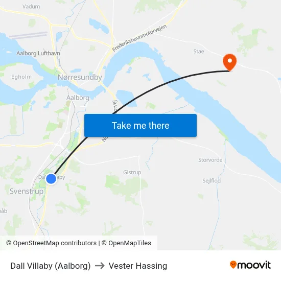 Dall Villaby (Aalborg) to Vester Hassing map