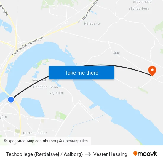 Techcollege (Rørdalsvej / Aalborg) to Vester Hassing map