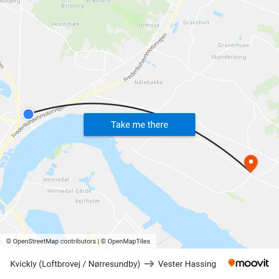 Kvickly (Loftbrovej / Nørresundby) to Vester Hassing map