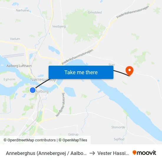 Anneberghus (Annebergvej / Aalborg) to Vester Hassing map