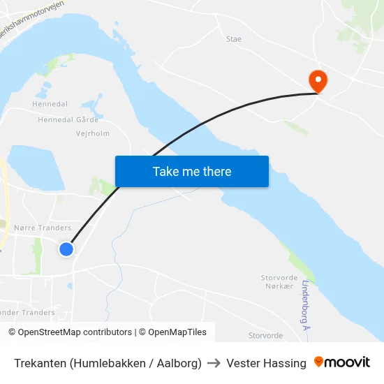 Trekanten (Humlebakken / Aalborg) to Vester Hassing map