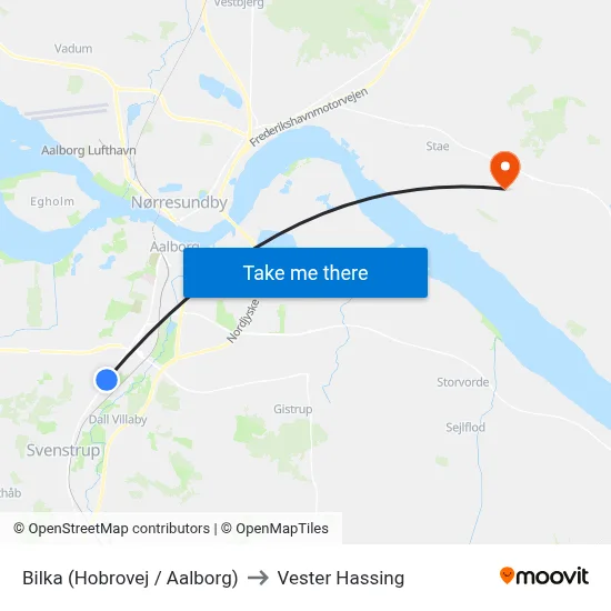 Bilka (Hobrovej / Aalborg) to Vester Hassing map