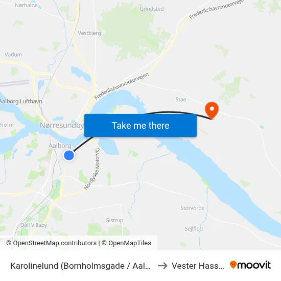 Karolinelund (Bornholmsgade / Aalborg) to Vester Hassing map