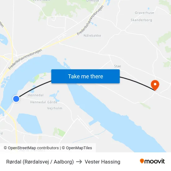 Rørdal (Rørdalsvej / Aalborg) to Vester Hassing map