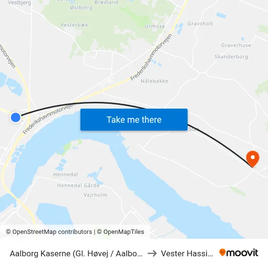 Aalborg Kaserne (Gl. Høvej / Aalborg) to Vester Hassing map