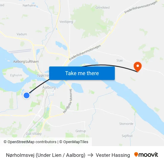 Nørholmsvej (Under Lien / Aalborg) to Vester Hassing map