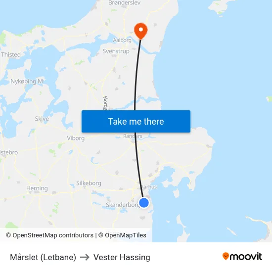 Mårslet (Letbane) to Vester Hassing map