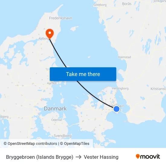 Bryggebroen (Islands Brygge) to Vester Hassing map