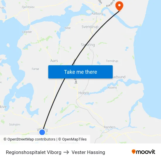 Regionshospitalet Viborg to Vester Hassing map