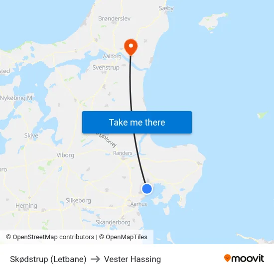 Skødstrup (Letbane) to Vester Hassing map