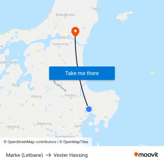 Mørke (Letbane) to Vester Hassing map