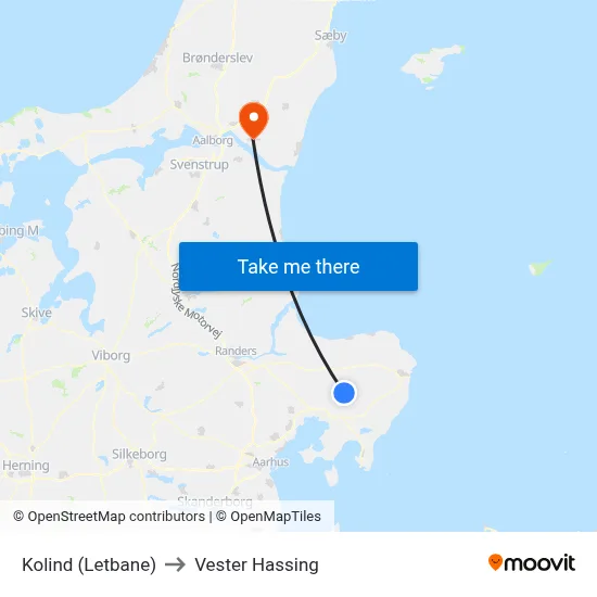 Kolind (Letbane) to Vester Hassing map