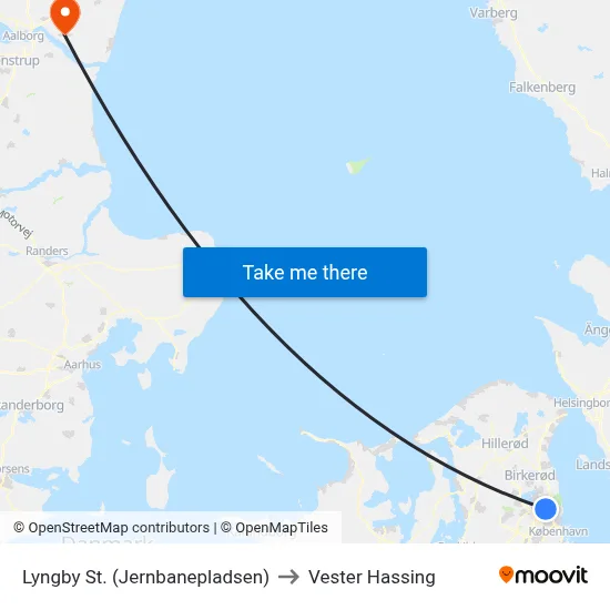 Lyngby St. (Jernbanepladsen) to Vester Hassing map