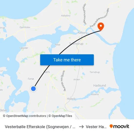 Vesterbølle Efterskole (Sognevejen / Vesthimmerl) to Vester Hassing map