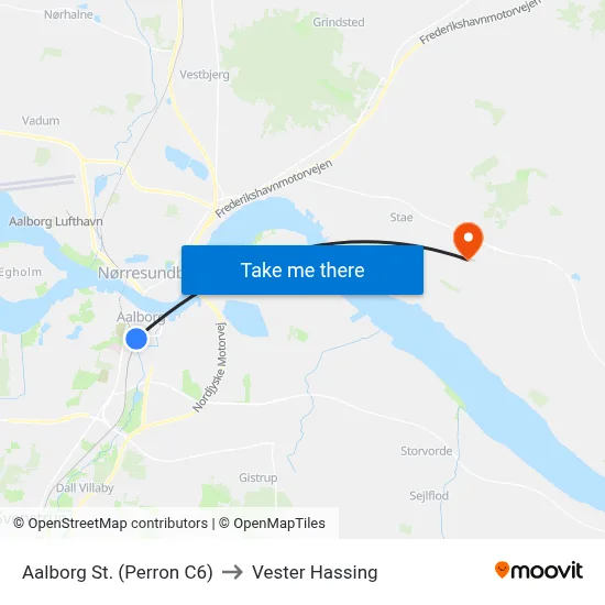 Aalborg St. (Perron C6) to Vester Hassing map