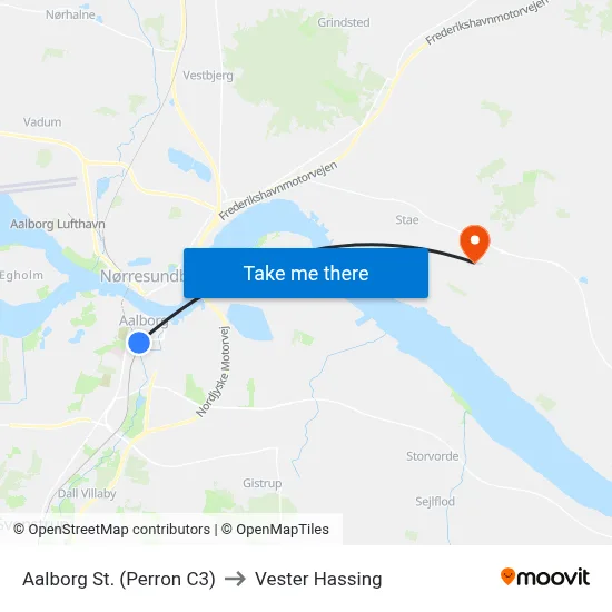Aalborg St. (Perron C3) to Vester Hassing map