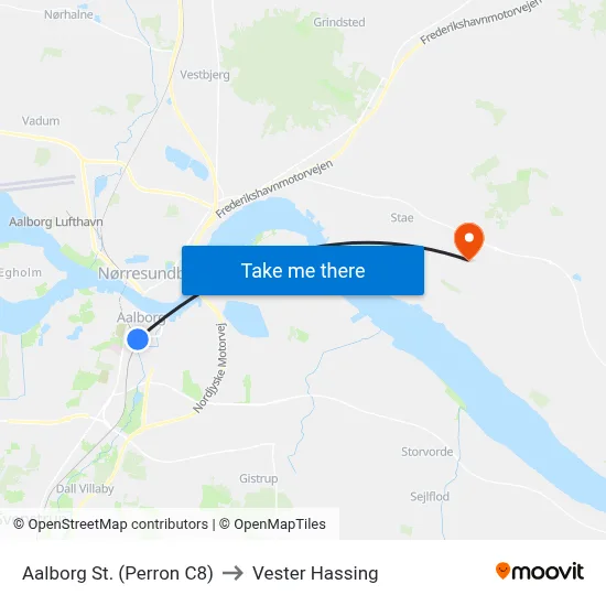 Aalborg St. (Perron C8) to Vester Hassing map