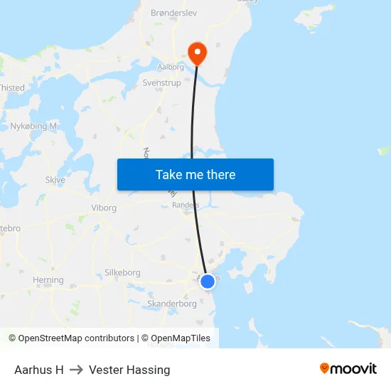Aarhus H to Vester Hassing map