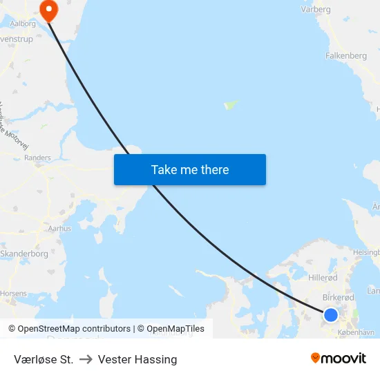 Værløse St. to Vester Hassing map