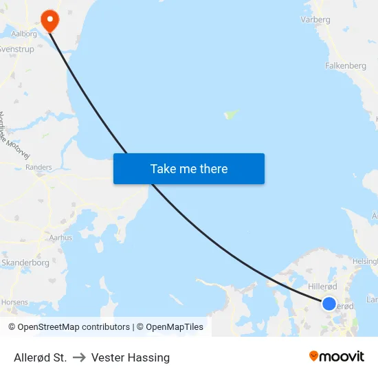 Allerød St. to Vester Hassing map