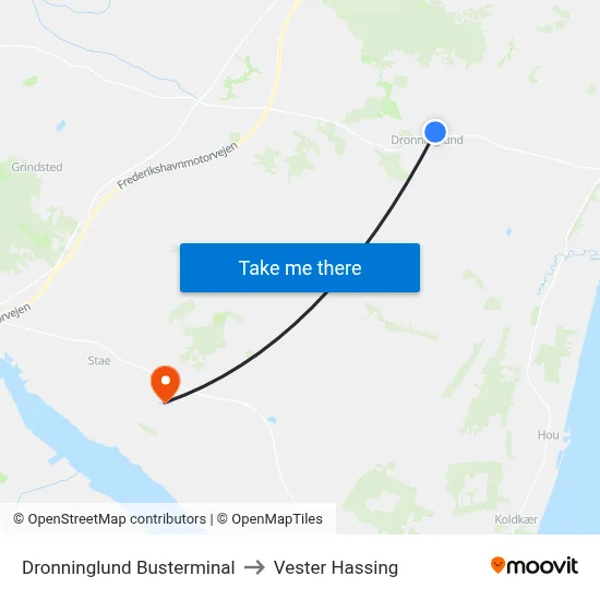 Dronninglund Busterminal to Vester Hassing map