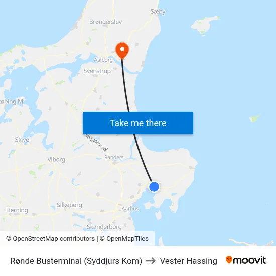 Rønde Busterminal (Syddjurs Kom) to Vester Hassing map