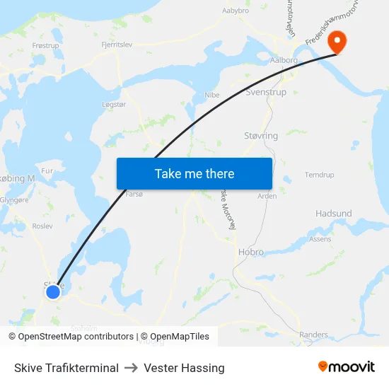 Skive Trafikterminal to Vester Hassing map