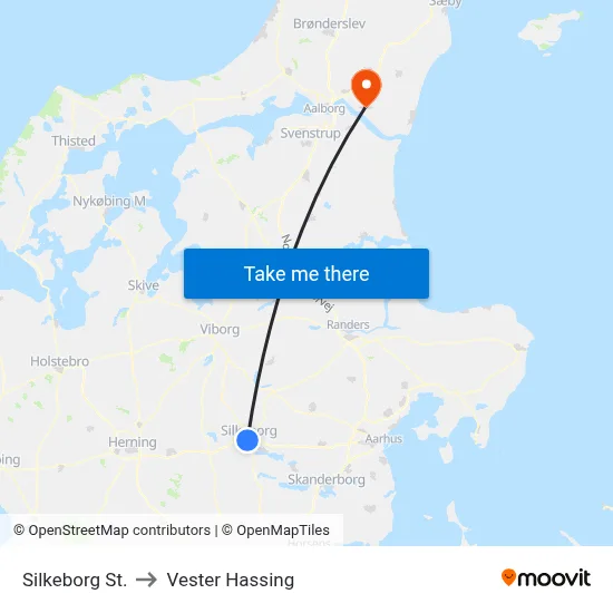 Silkeborg St. to Vester Hassing map