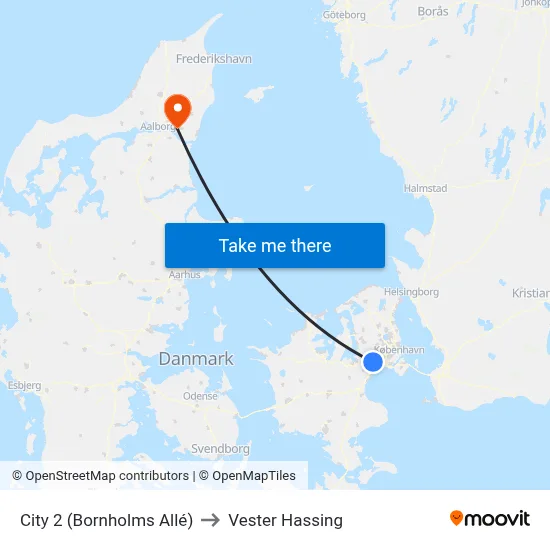 City 2 (Bornholms Allé) to Vester Hassing map