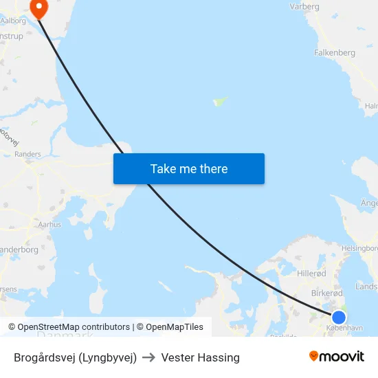 Brogårdsvej (Lyngbyvej) to Vester Hassing map