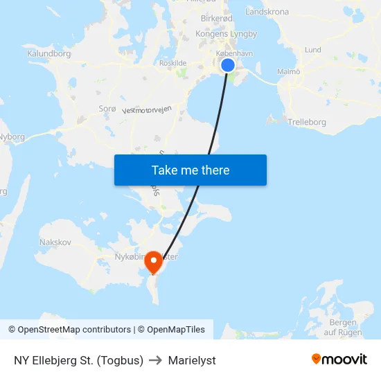 NY Ellebjerg St. (Togbus) to Marielyst map