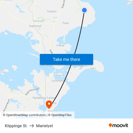 Klippinge St. to Marielyst map