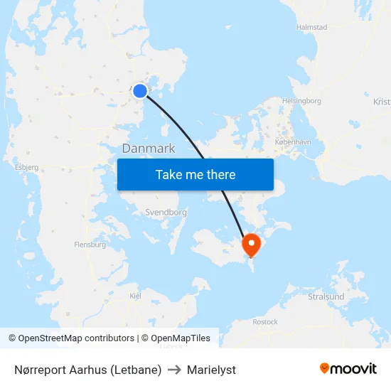Nørreport Aarhus (Letbane) to Marielyst map