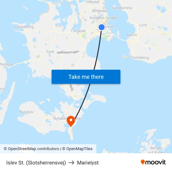 Islev St. (Slotsherrensvej) to Marielyst map
