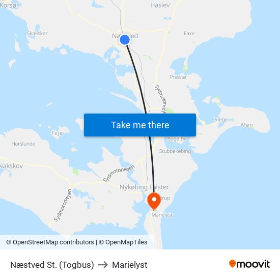 Næstved St. (Togbus) to Marielyst map
