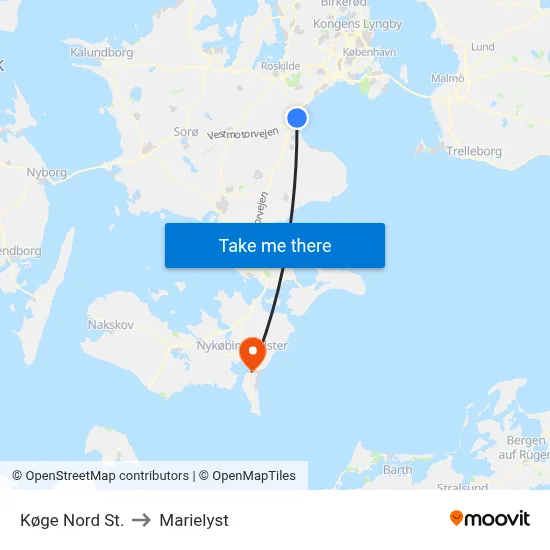 Køge Nord St. to Marielyst map