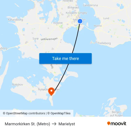 Marmorkirken St. (Metro) to Marielyst map