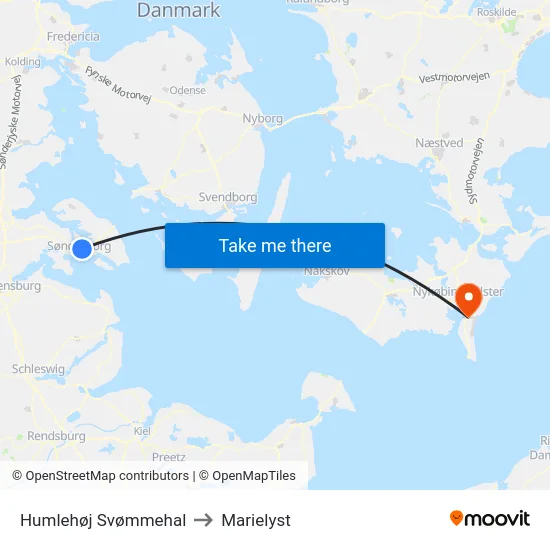 Humlehøj Svømmehal to Marielyst map