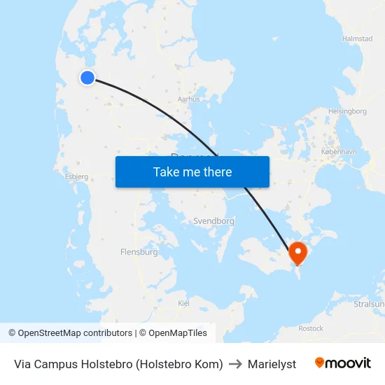 Via Campus Holstebro (Holstebro Kom) to Marielyst map