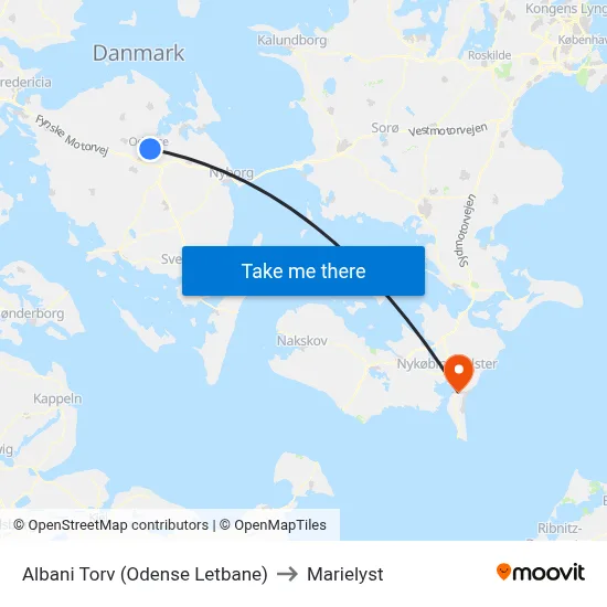 Albani Torv (Odense Letbane) to Marielyst map