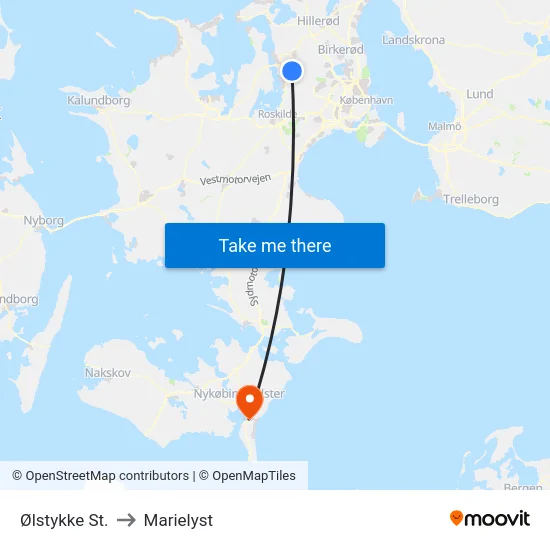 Ølstykke St. to Marielyst map