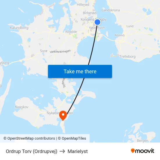 Ordrup Torv (Ordrupvej) to Marielyst map