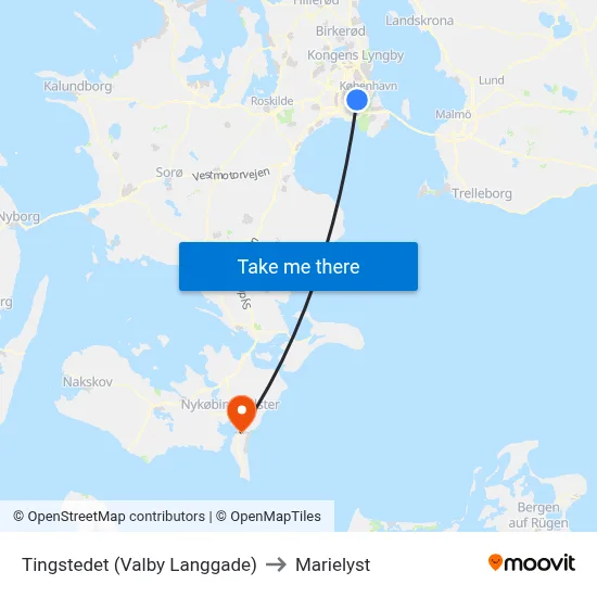 Tingstedet (Valby Langgade) to Marielyst map