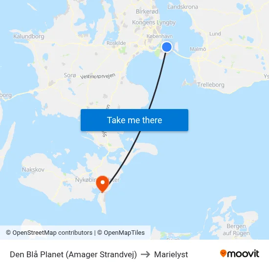 Den Blå Planet (Amager Strandvej) to Marielyst map